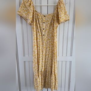 Luxology Women’s Yellow/White Daisy Floral Midi Dress, Size Large